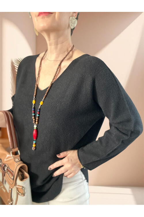 Piatti İtalyan V Yaka Yumoş Oval Triko Siyah