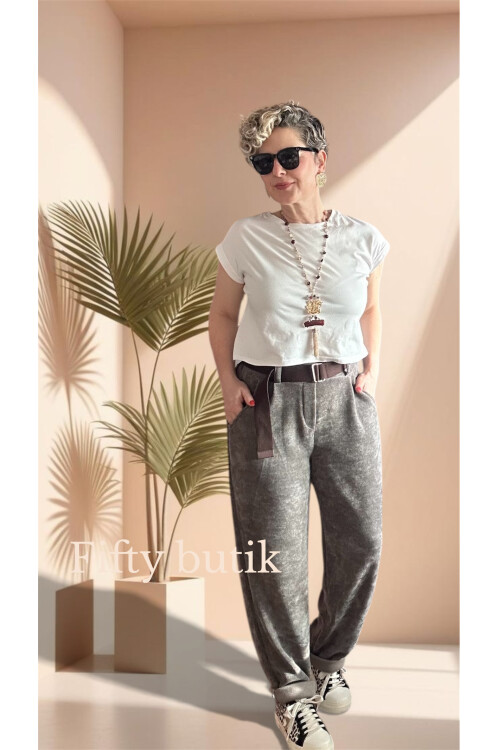 Pierro İtalyan Şönil Kemerli Havuç Pantolon Vizon