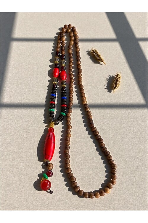 Piku Doğal Taş Etnik Cam Bambu Kolye