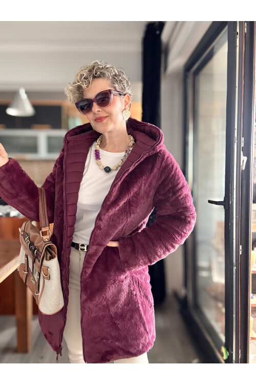 Ping İthal Çift Taraflı Anorak Peluş Uzun Mont Bordo