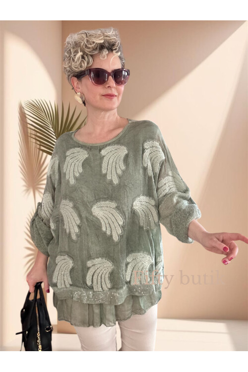 Pitti İthal Pul Payet İşleme Detay Triko Bluz Su Yeşili