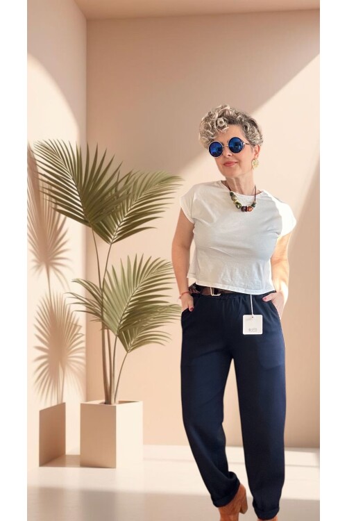 Premium Racci İtalyan Detay Kemerli Sihirli Pantolon Lacivert