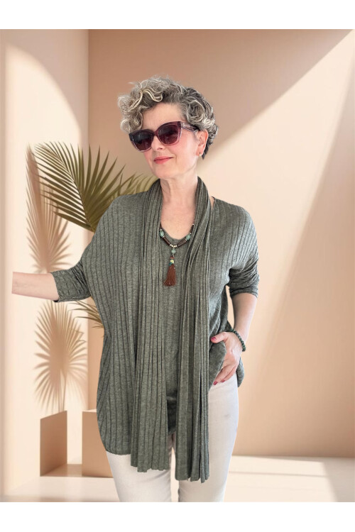 Rossi İtalyan Fularlı Tasarım Triko Bluz Military