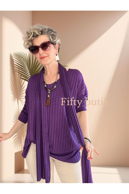 Rossi İtalyan Fularlı Tasarım Triko Bluz Purple