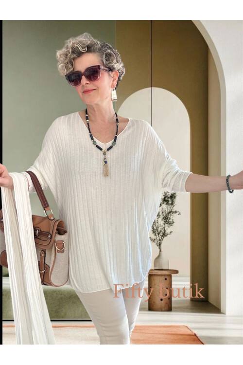 Rossi İtalyan Fularlı Tasarım Triko Bluz White