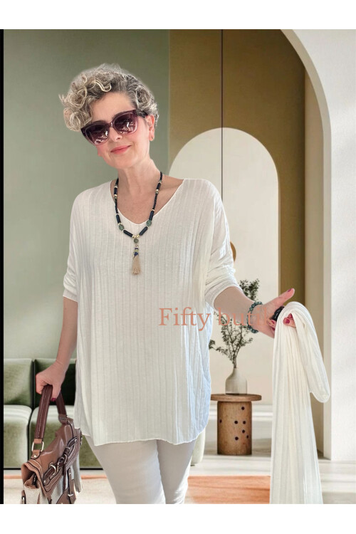 Rossi İtalyan Fularlı Tasarım Triko Bluz White