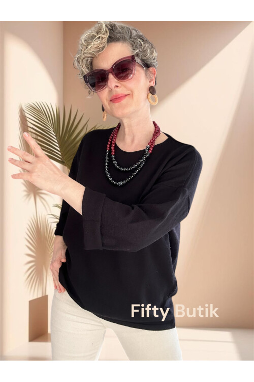 Russi Tasarım Triko Bluz Siyah