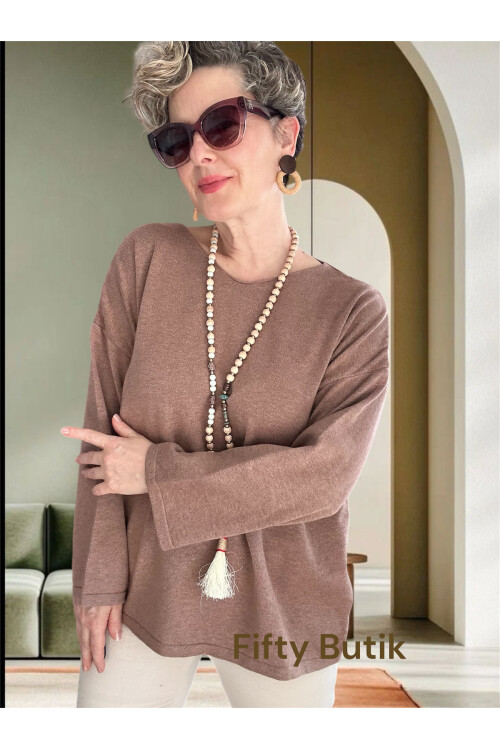 Russi Tasarım Triko Bluz Vizon