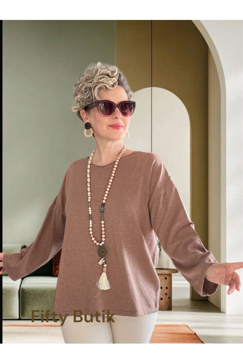 Russi Tasarım Triko Bluz Vizon