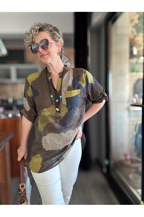 Senso Patchwork Desen İtalyan Gömlek Kahve