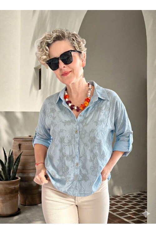 Taffi İtalyan Fisto Pul Detay Gömlek Bebe Mavi