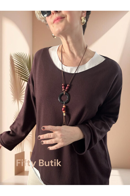 Torre Atletli Kolye Detay Triko Bluz Kahve