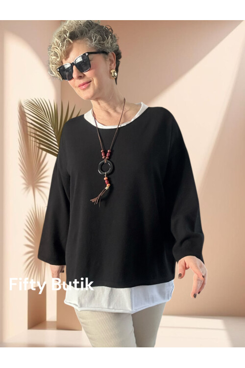 Torre Atletli Kolye Detay Triko Bluz Siyah