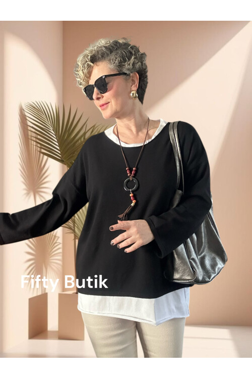 Torre Atletli Kolye Detay Triko Bluz Siyah