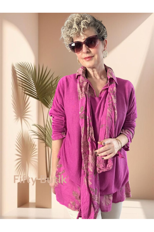 Tussi İtalyan Gömlekli Bluz Triko Takım Fuşya