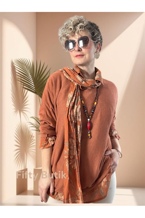 Tussi İtalyan Gömlekli Bluz Triko Takım Kiremit