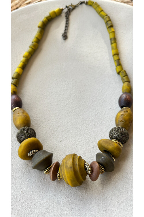 Twinkle Pirinç Cam Etnik Kolye Safran