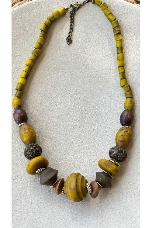 Twinkle Pirinç Cam Etnik Kolye Safran