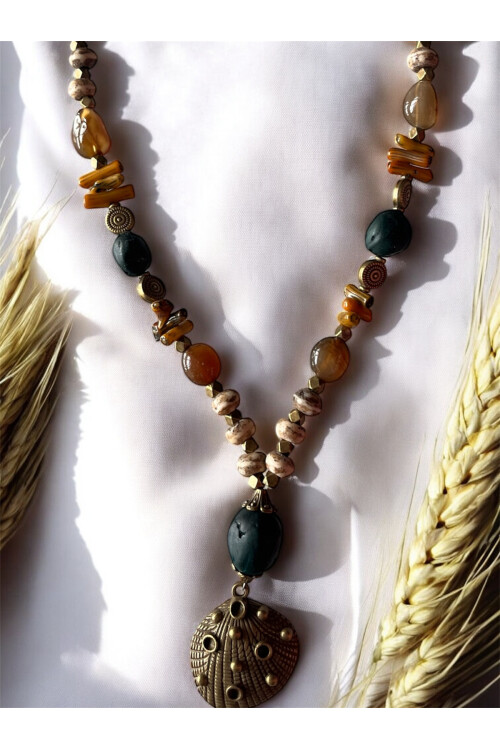 Utapı Pirinç Cam Etnik Kolye