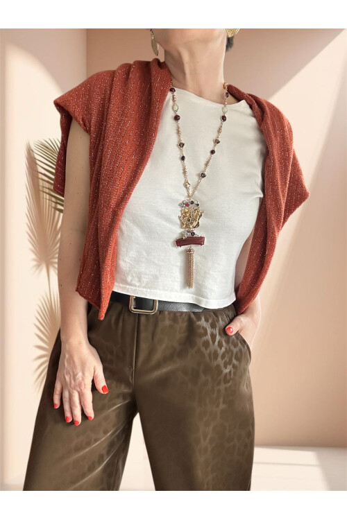 Vento İthal Leopar Desen Deri Görünüm Pantolon Kahve