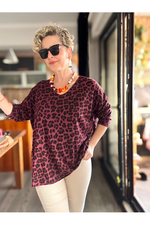 Virgin İtalyan V Yaka Desenli Triko Bordo