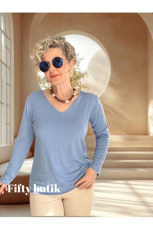 Zanna İtalyan V Yaka Triko Bebe Mavi