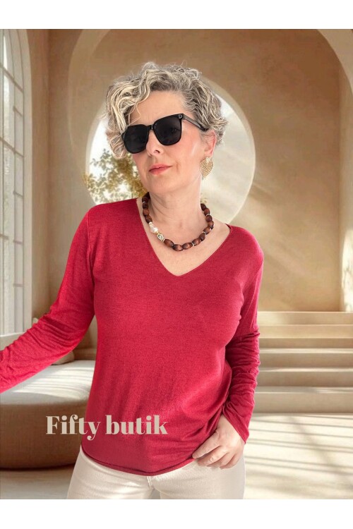 Zanna İtalyan V Yaka Triko Bordo