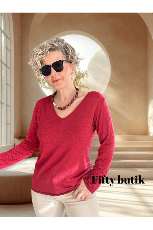 Zanna İtalyan V Yaka Triko Bordo