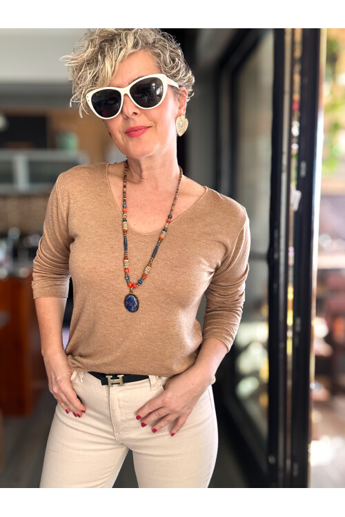 Zanna İtalyan V Yaka Triko Cappuccino