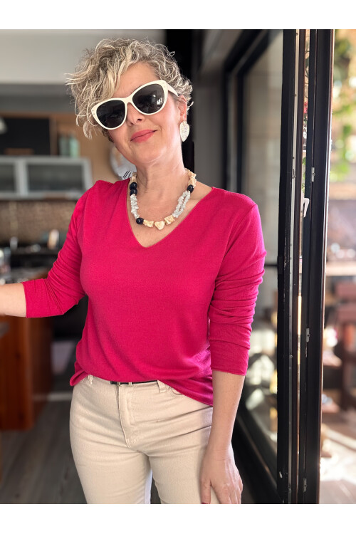 Zanna İtalyan V Yaka Triko Fuşya