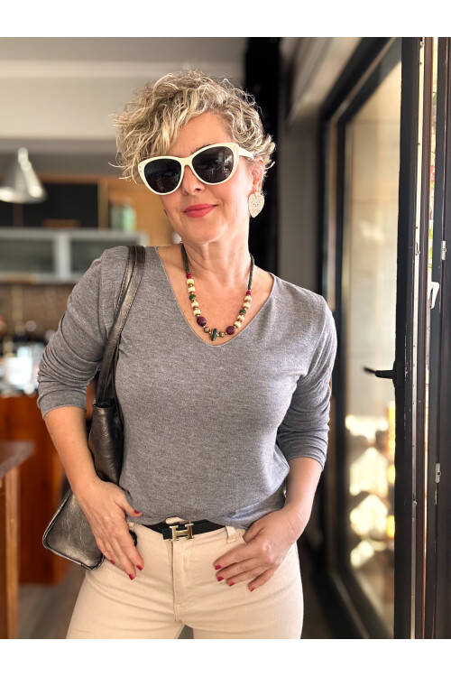 Zanna İtalyan V Yaka Triko Gri