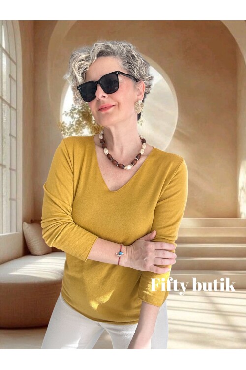 Zanna İtalyan V Yaka Triko Safran