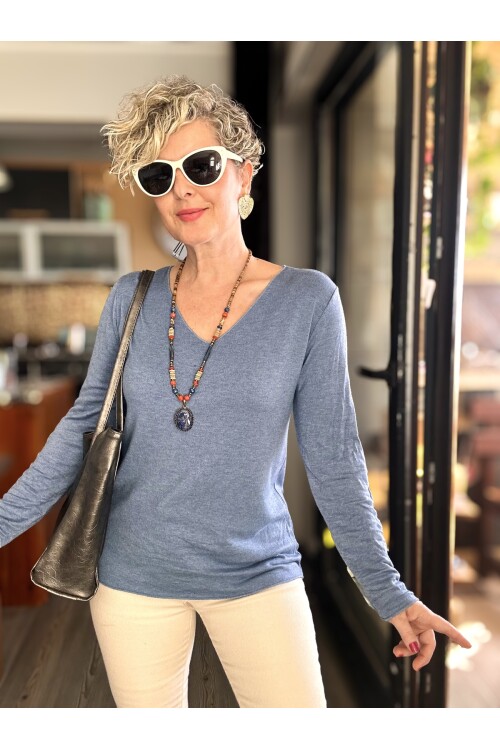 Zanna İtalyan V Yaka Triko İndigo