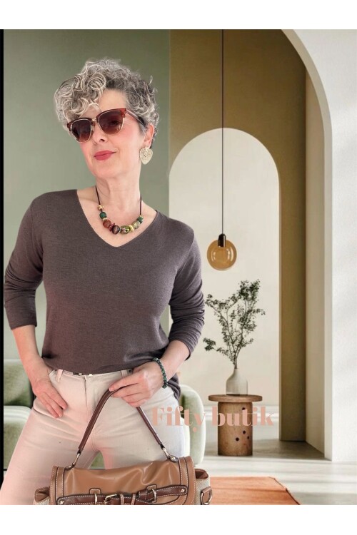 Zanna İtalyan V Yaka Triko Kahverengi