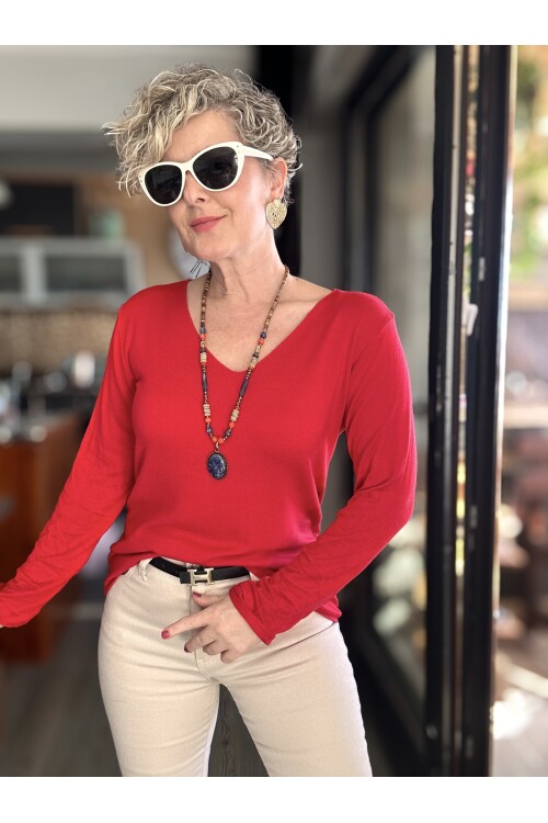 Zanna İtalyan V Yaka Triko Kırmızı