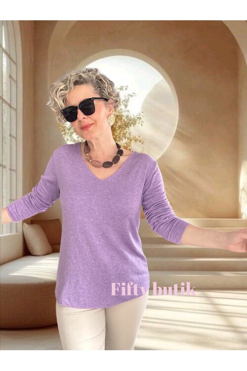 Zanna İtalyan V Yaka Triko Lila