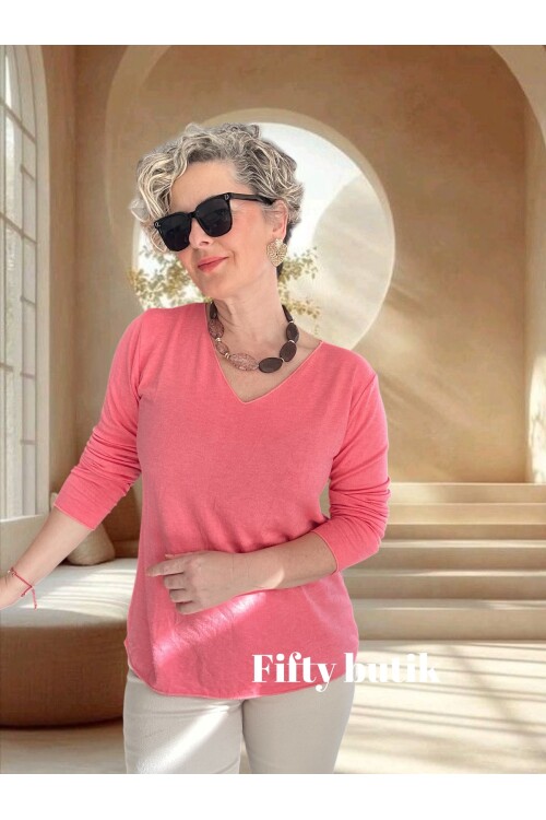 Zanna İtalyan V Yaka Triko Pudra