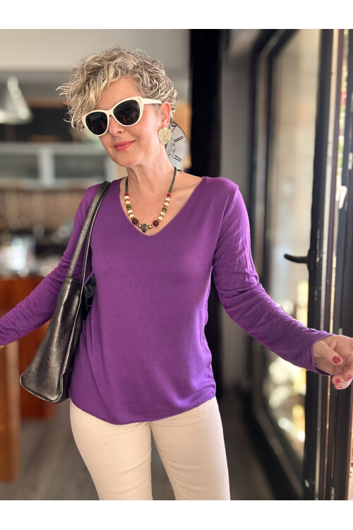 Zanna İtalyan V Yaka Triko Mor