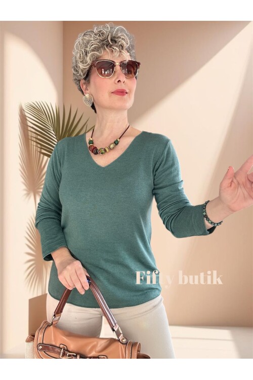 Zanna İtalyan V Yaka Triko Zümrüt