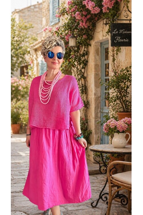 Abitare İtalyan Fisto File Detay Vip Elbise Fuşya