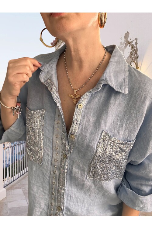 Afro  İtalyan Vip Pul Payet Detay Gömlek Ceket Bebe Mavi