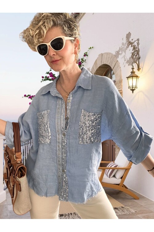 Afro  İtalyan Vip Pul Payet Detay Gömlek Ceket Bebe Mavi