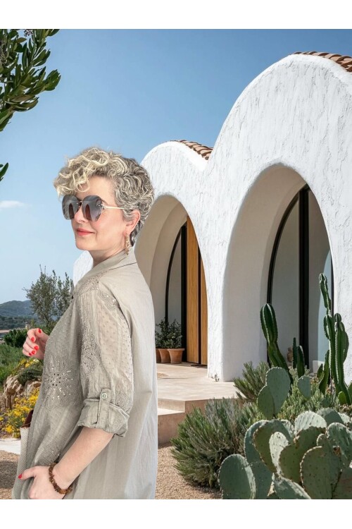 Alba Artizan Doku İtalyan Pul Detaylı Gömlek  Elbise Kap Fango