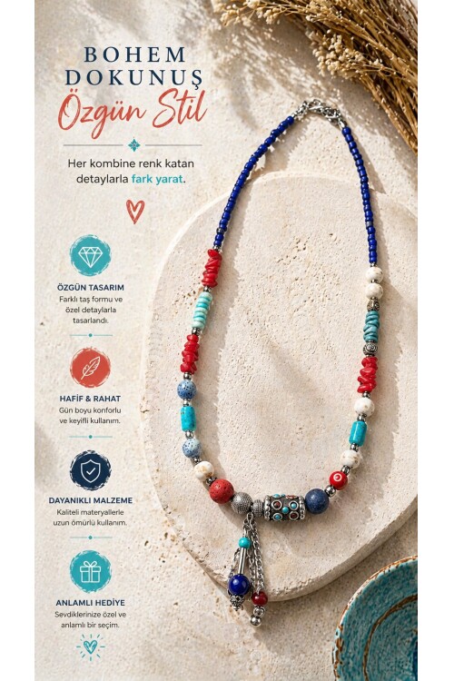 Alom Doğal Taş Etnik Kolye