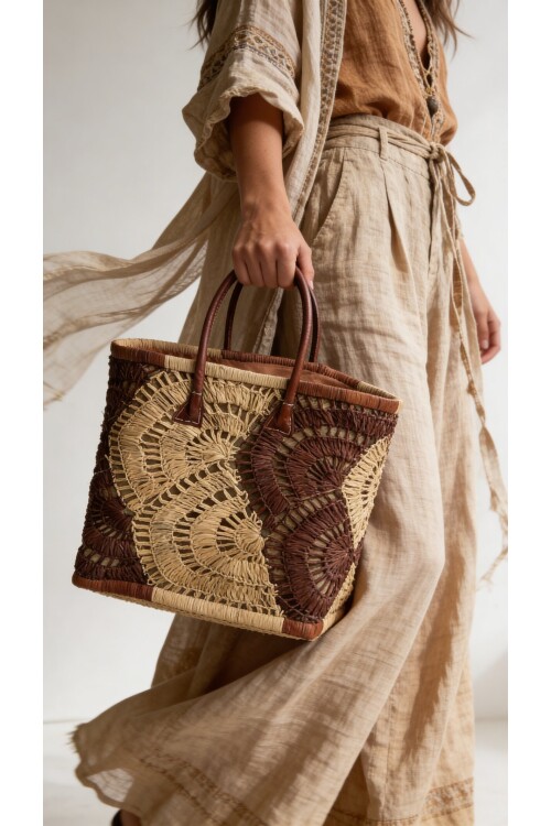 Arena  %100 El Örgüsü Rafya Çanta