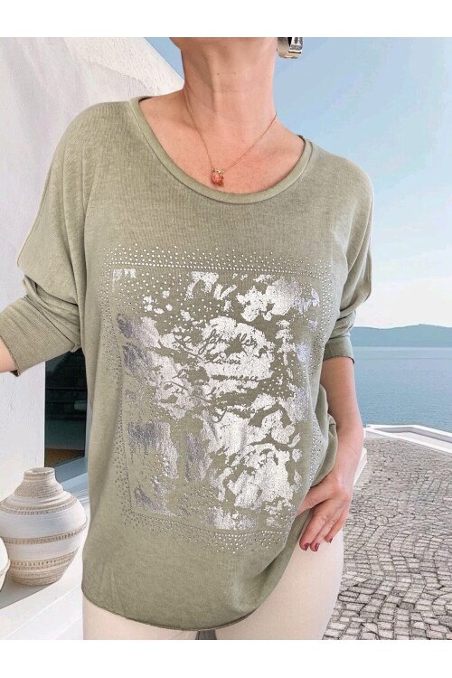 Bellamo İtalyan Kamuflaj Taşlı Triko Tunik Haki