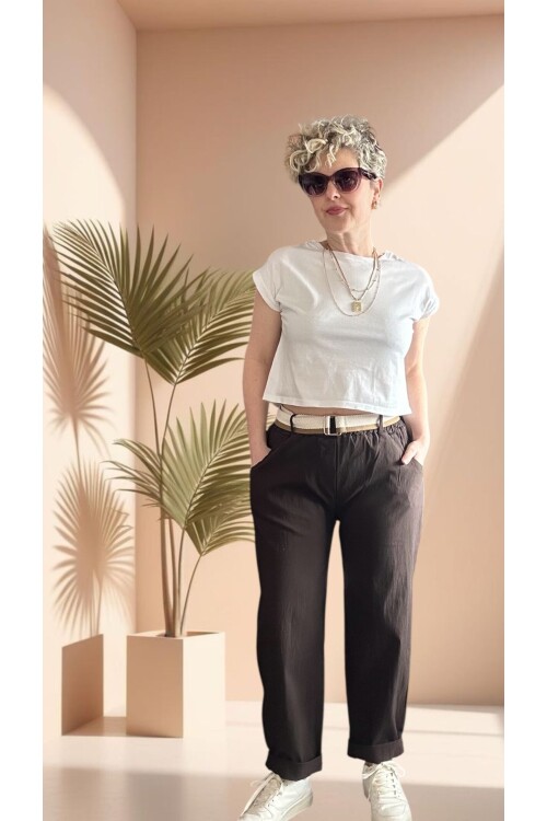 Betty İtalyan Balon Kemerli Pantolon Kahve