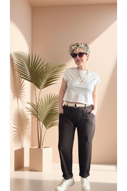 Betty İtalyan Balon Kemerli Pantolon Kahve