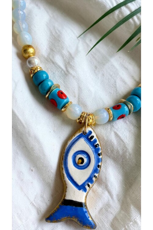 Bodrum Cam Opal  Etnik Kolye