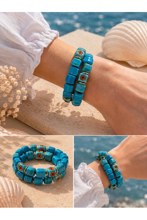 Bodrum Cam Taş Blue Boncuk Bilezik